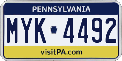 PA license plate MYK4492
