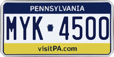PA license plate MYK4500