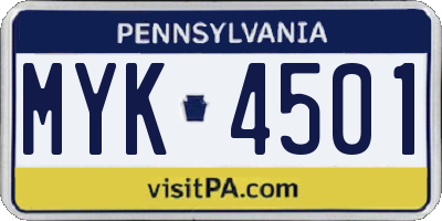 PA license plate MYK4501