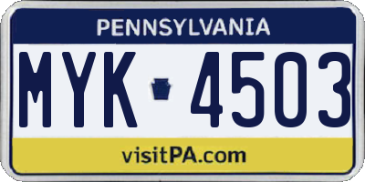 PA license plate MYK4503