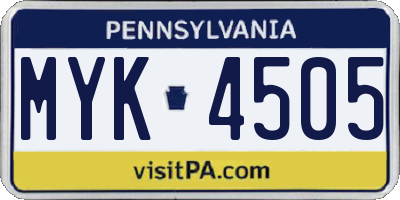 PA license plate MYK4505