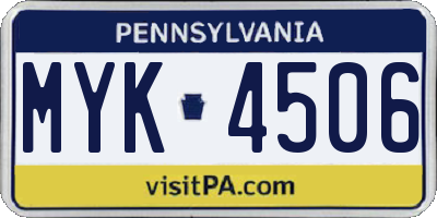 PA license plate MYK4506