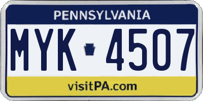 PA license plate MYK4507
