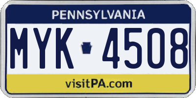 PA license plate MYK4508