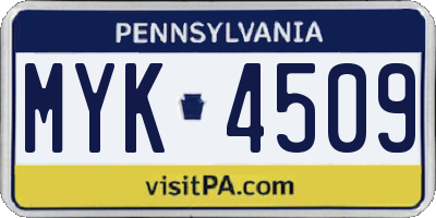PA license plate MYK4509
