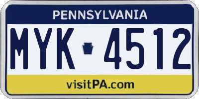 PA license plate MYK4512