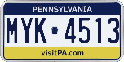 PA license plate MYK4513