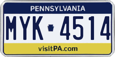PA license plate MYK4514