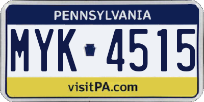 PA license plate MYK4515