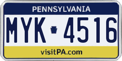 PA license plate MYK4516