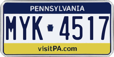 PA license plate MYK4517