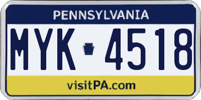 PA license plate MYK4518