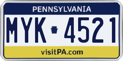 PA license plate MYK4521
