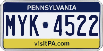 PA license plate MYK4522