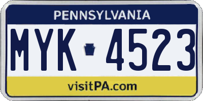 PA license plate MYK4523