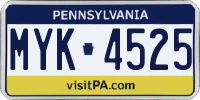 PA license plate MYK4525