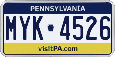 PA license plate MYK4526
