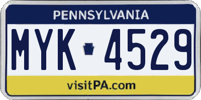 PA license plate MYK4529
