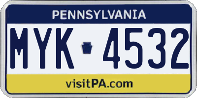 PA license plate MYK4532