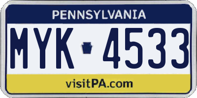 PA license plate MYK4533