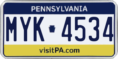PA license plate MYK4534