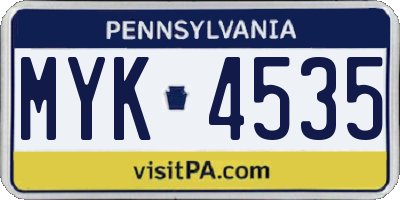 PA license plate MYK4535