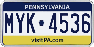PA license plate MYK4536