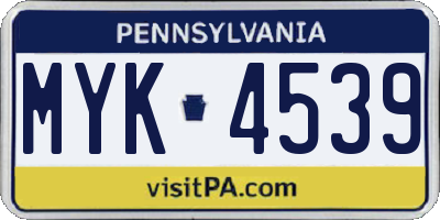 PA license plate MYK4539