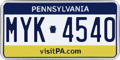 PA license plate MYK4540