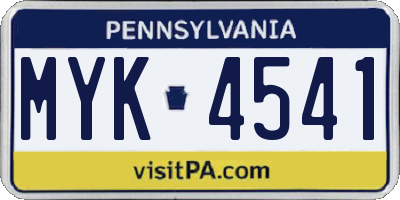 PA license plate MYK4541