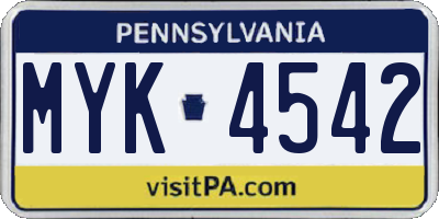 PA license plate MYK4542