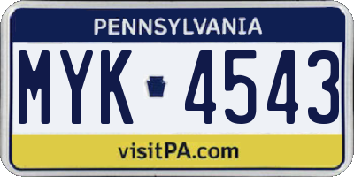 PA license plate MYK4543