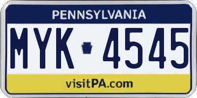 PA license plate MYK4545