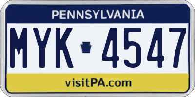 PA license plate MYK4547
