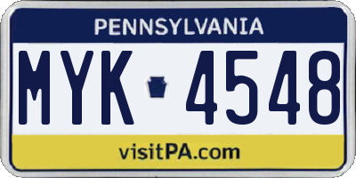 PA license plate MYK4548