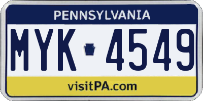 PA license plate MYK4549