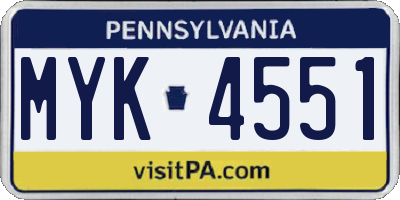 PA license plate MYK4551