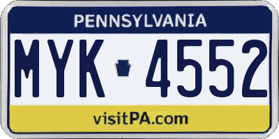 PA license plate MYK4552