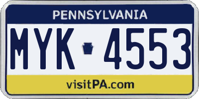 PA license plate MYK4553
