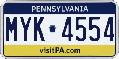 PA license plate MYK4554