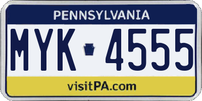 PA license plate MYK4555