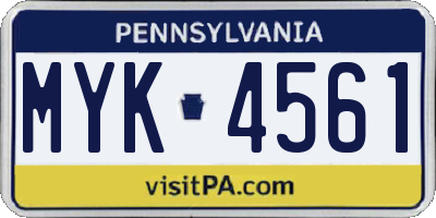 PA license plate MYK4561