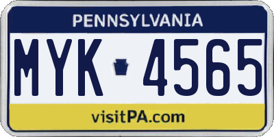 PA license plate MYK4565