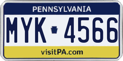 PA license plate MYK4566