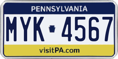 PA license plate MYK4567