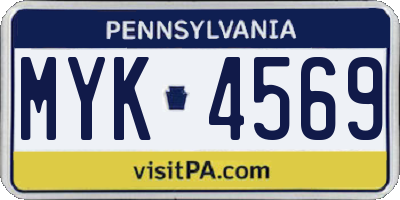 PA license plate MYK4569