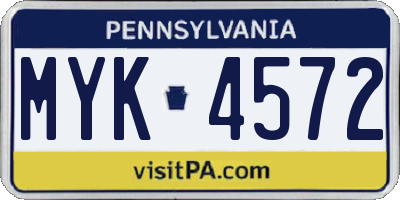 PA license plate MYK4572