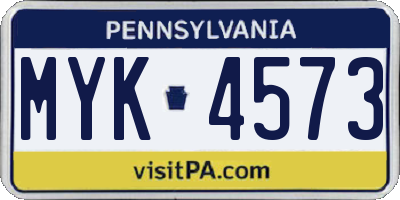 PA license plate MYK4573