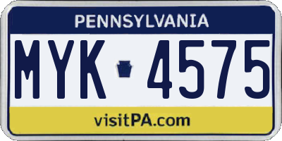 PA license plate MYK4575