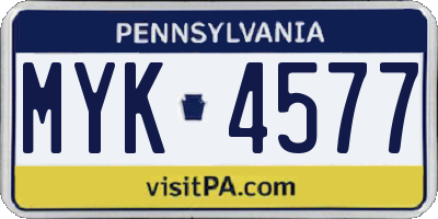 PA license plate MYK4577